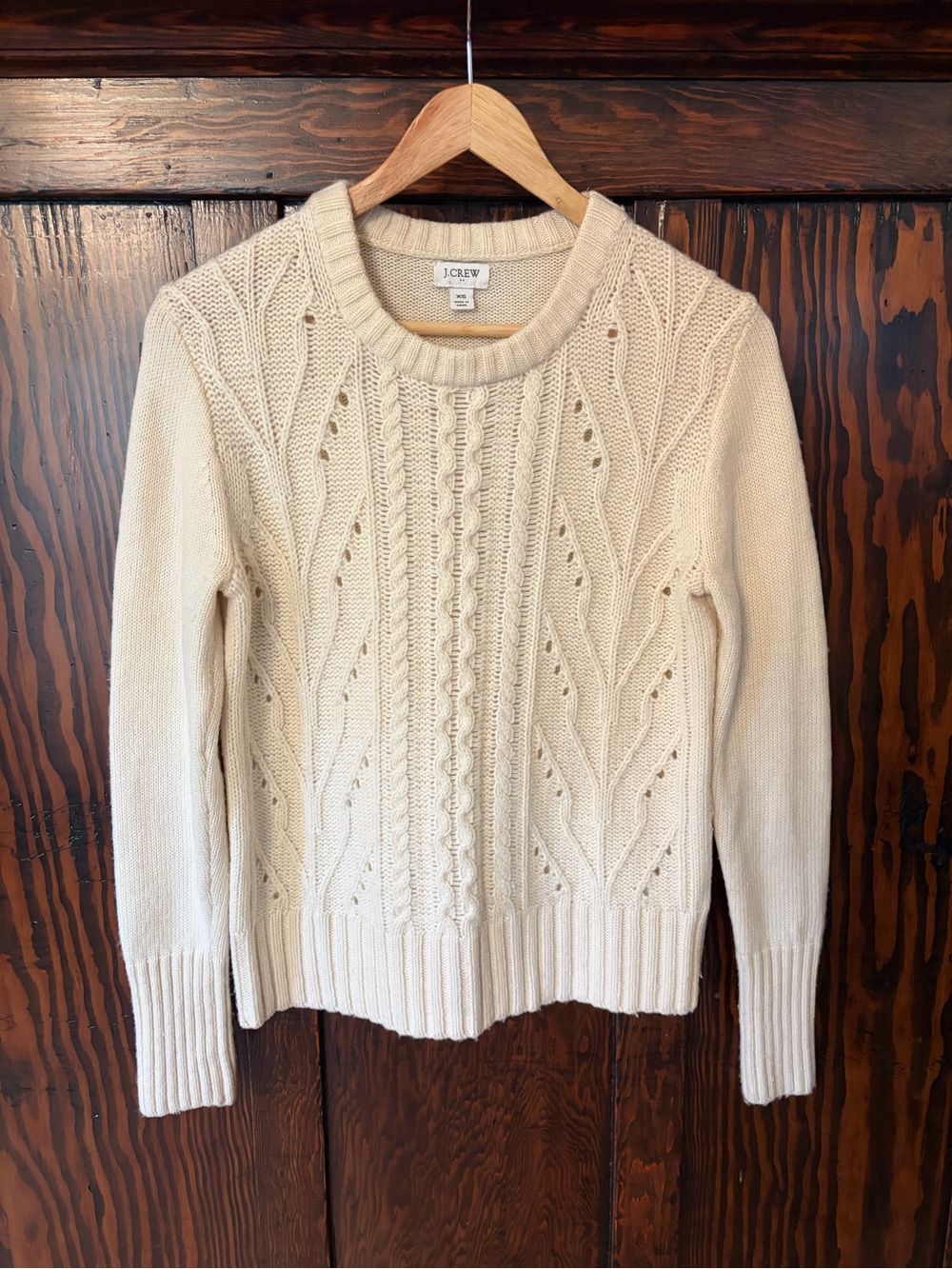 J. Crew Cream Cable Stitch Crewneck Sweater